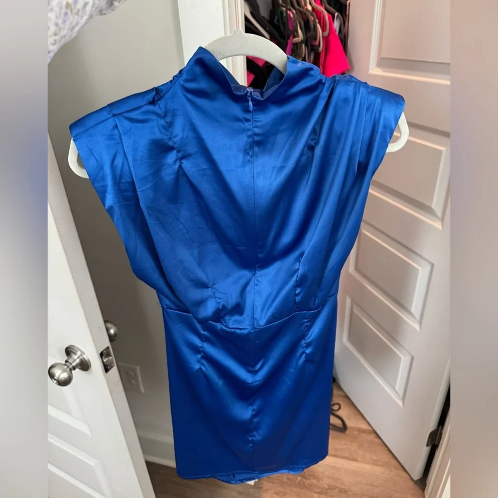 Royal Blue Satin Cowl Neck Dress - Picture 2 of 2